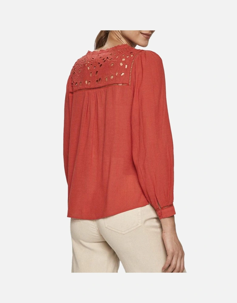 V-neck Long Sleeve Cotton-Viscose Shirt Women - Red