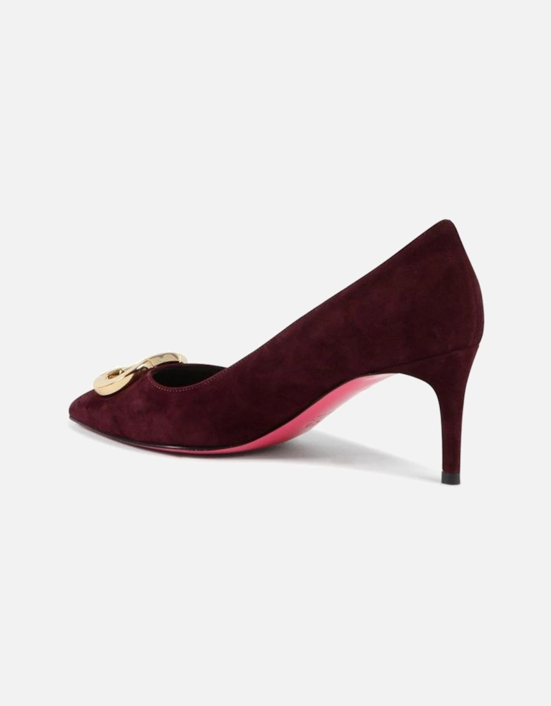 Elegant Suede Leather Pumps with Leather Sole Women - Bordeaux