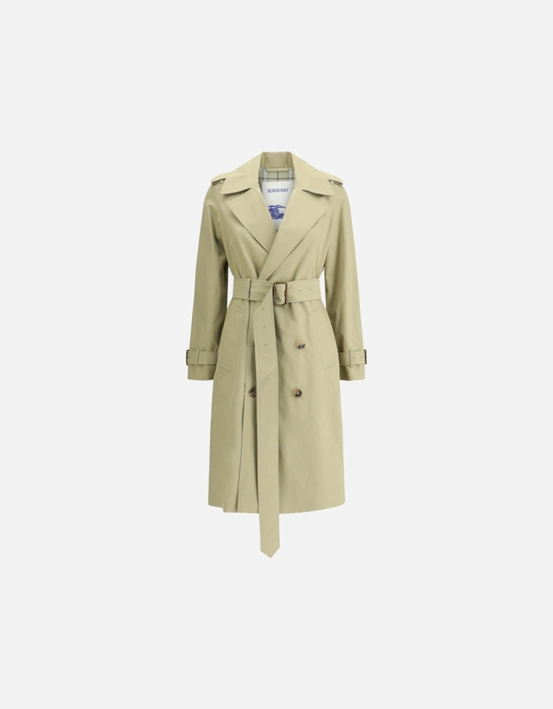 Cotton Trench Coat with Wide Notch Lapels Women - Beige