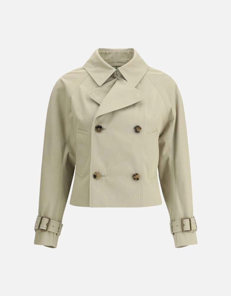 Short Trench Coat with Wide Lapels Women - Beige Jackets
