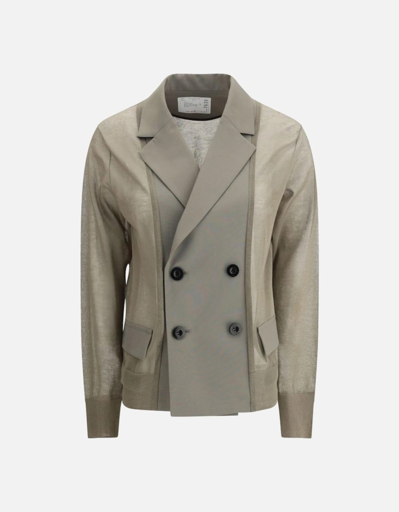 Double-Breasted Blazer with Semi-Transparent Panel Design Women -