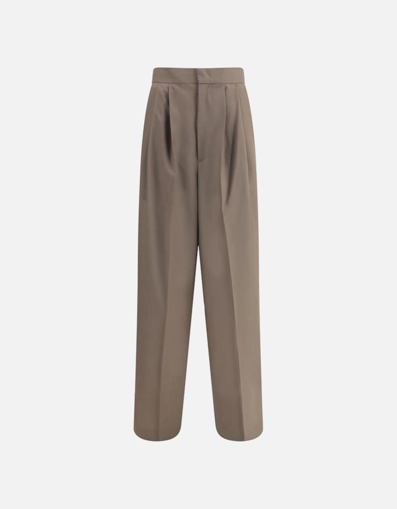 Wide-Leg High-Waist Wool Pants Women - Gray Jeans