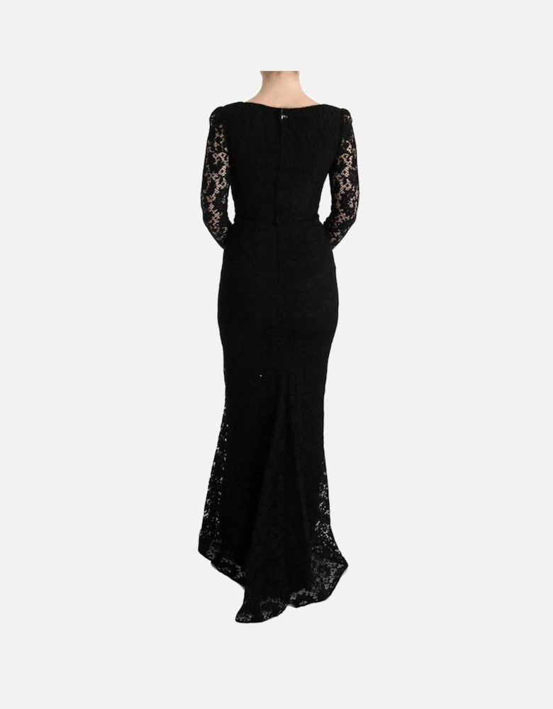 Floral Lace Sheath Long Dress Women - Black Dresses