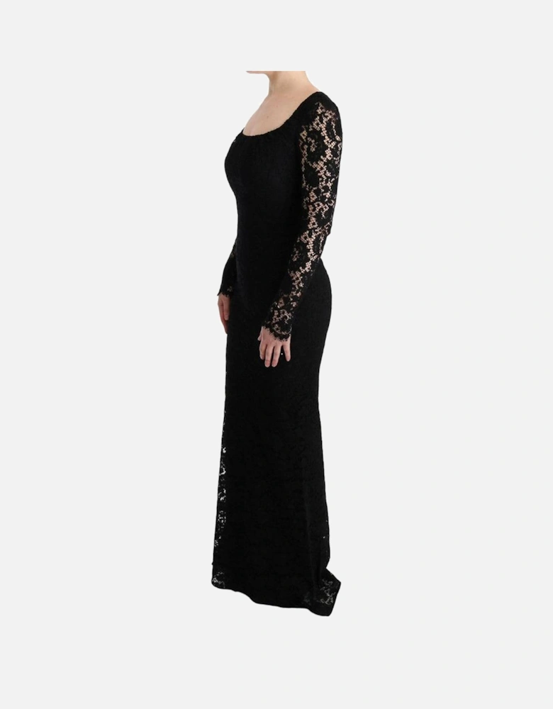 Floral Lace Sheath Long Dress Women - Black Dresses
