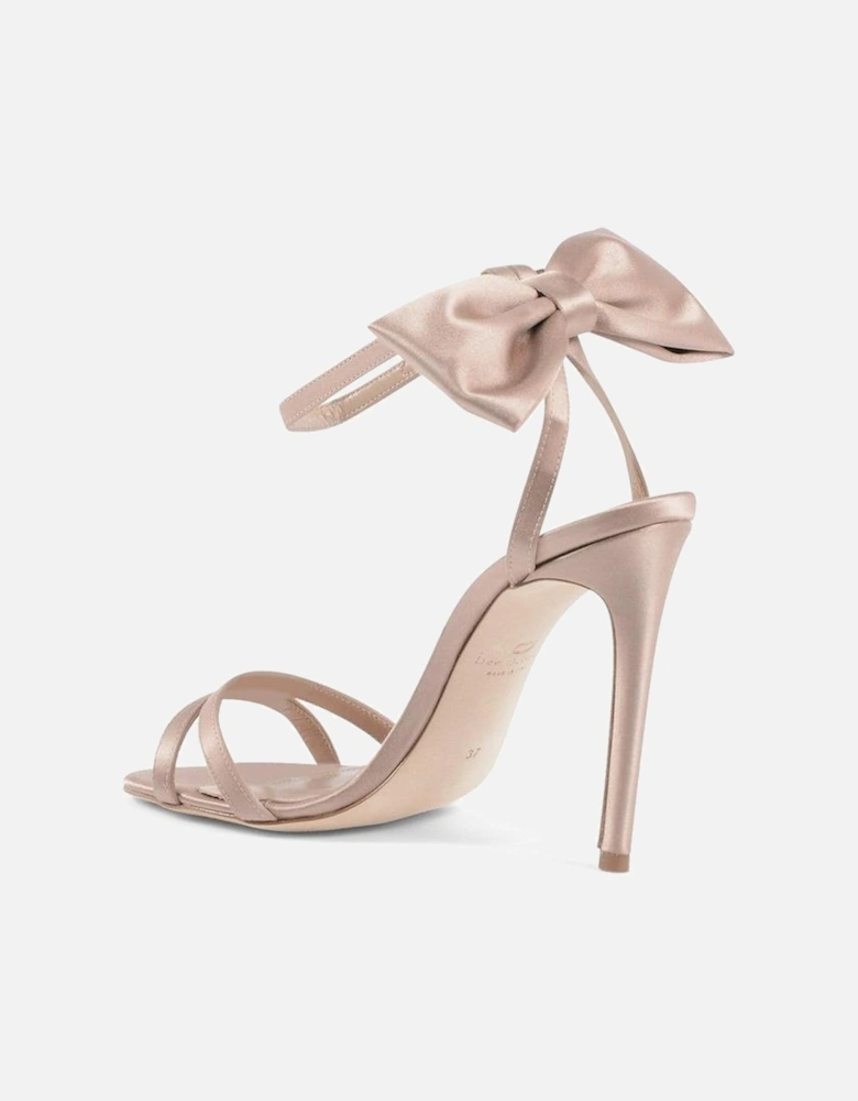 Satin Ankle Lacing Heels with Back Bow Women - Beige Sandals