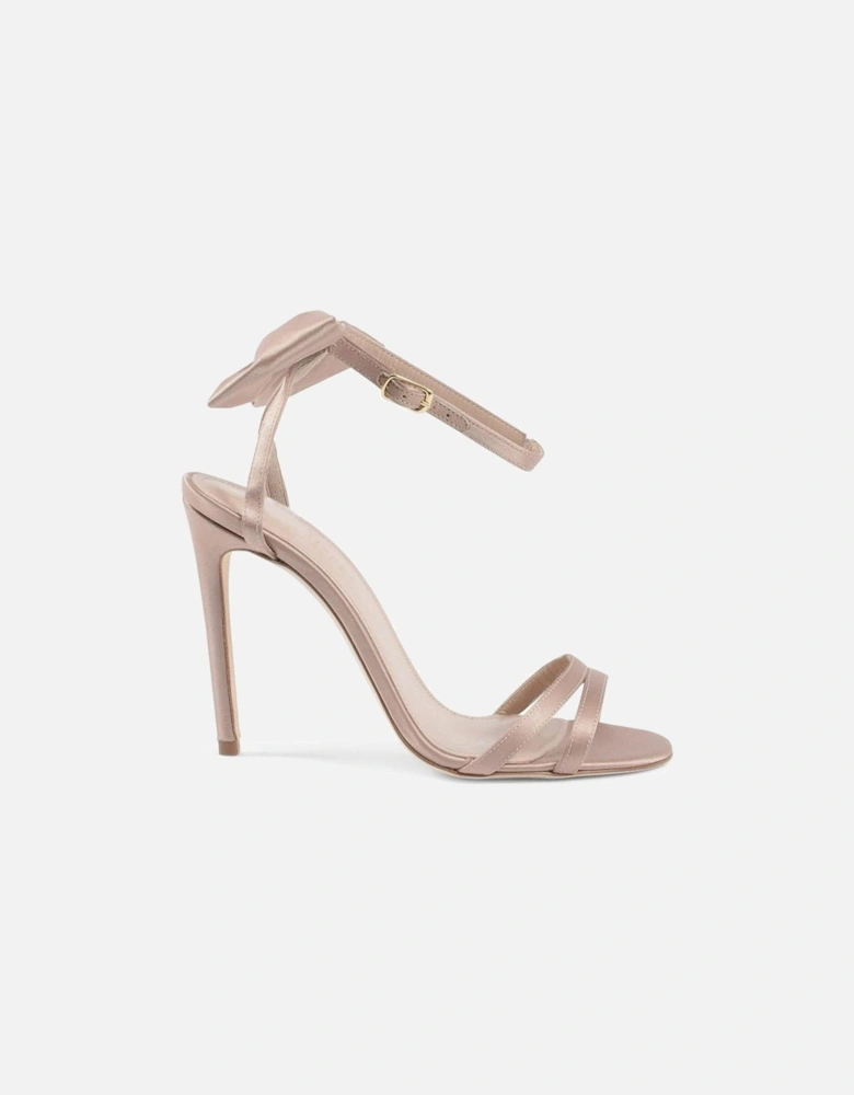 Satin Ankle Lacing Heels with Back Bow Women - Beige Sandals