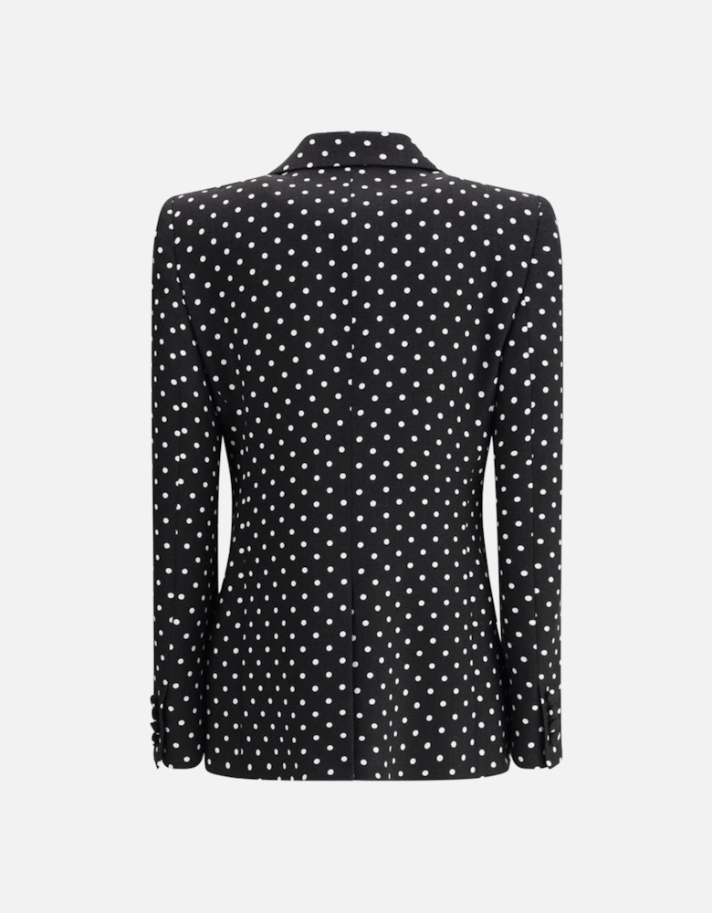 Single-Breasted Polka Dot Blazer with Satin Bow Women - Black Suits
