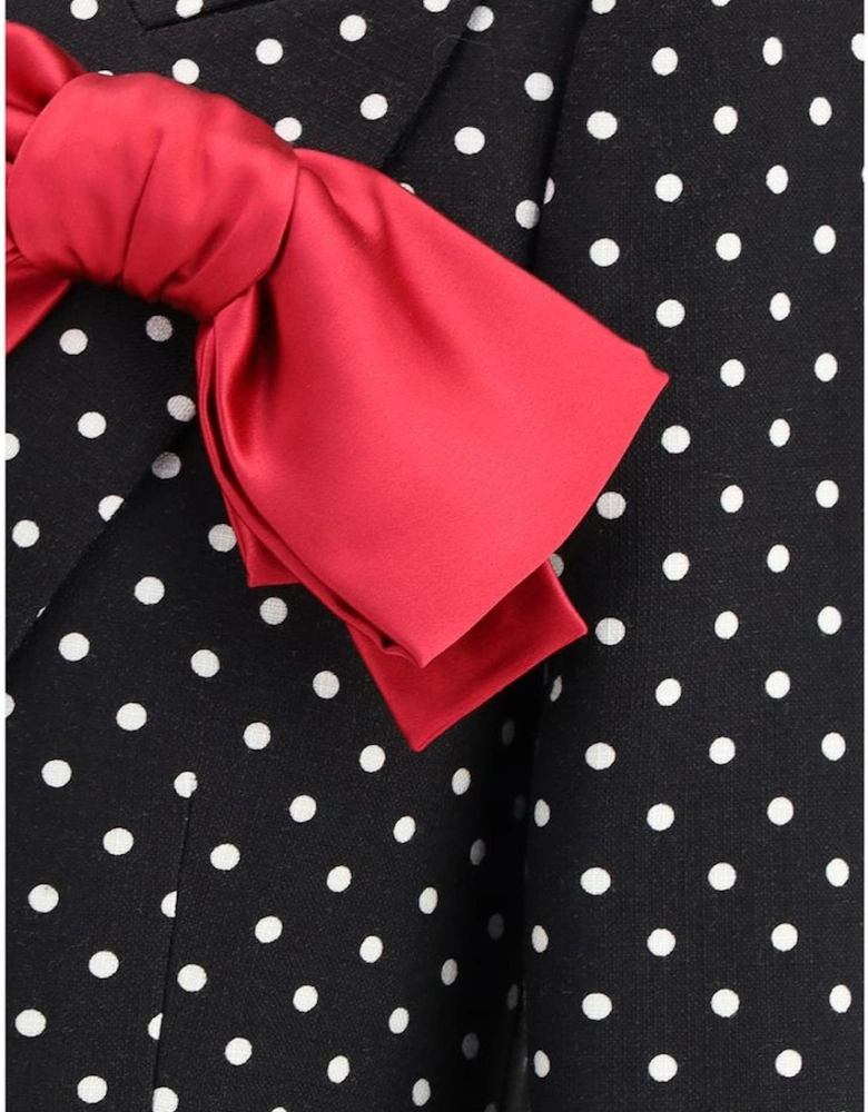 Single-Breasted Polka Dot Blazer with Satin Bow Women - Black Suits