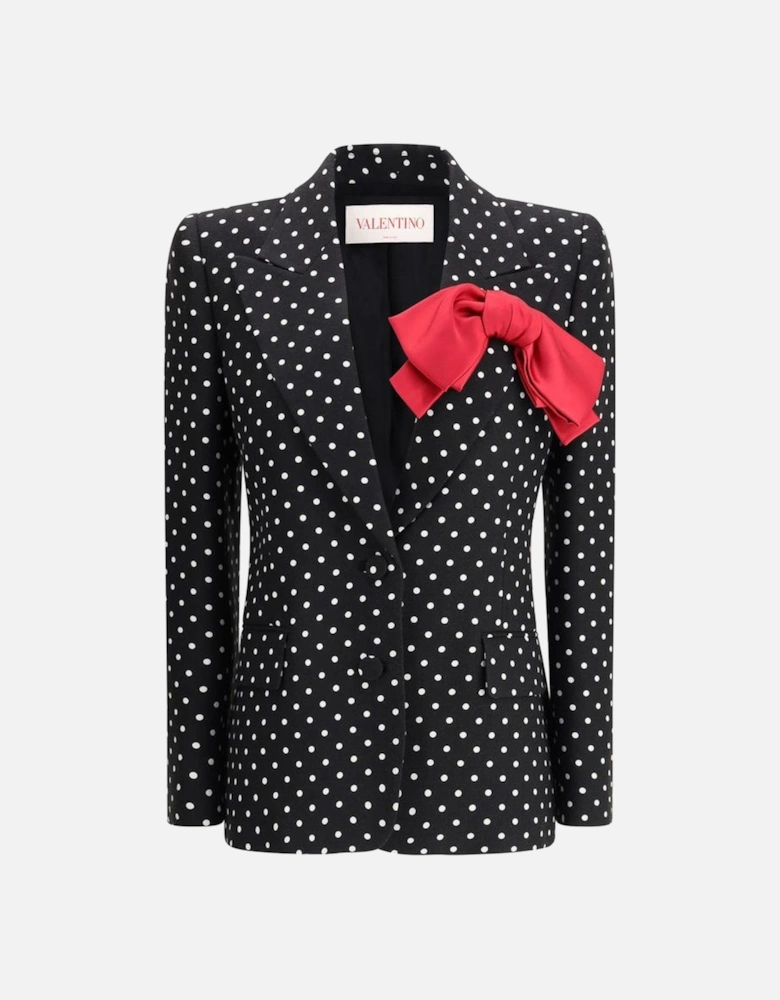 Single-Breasted Polka Dot Blazer with Satin Bow Women - Black Suits