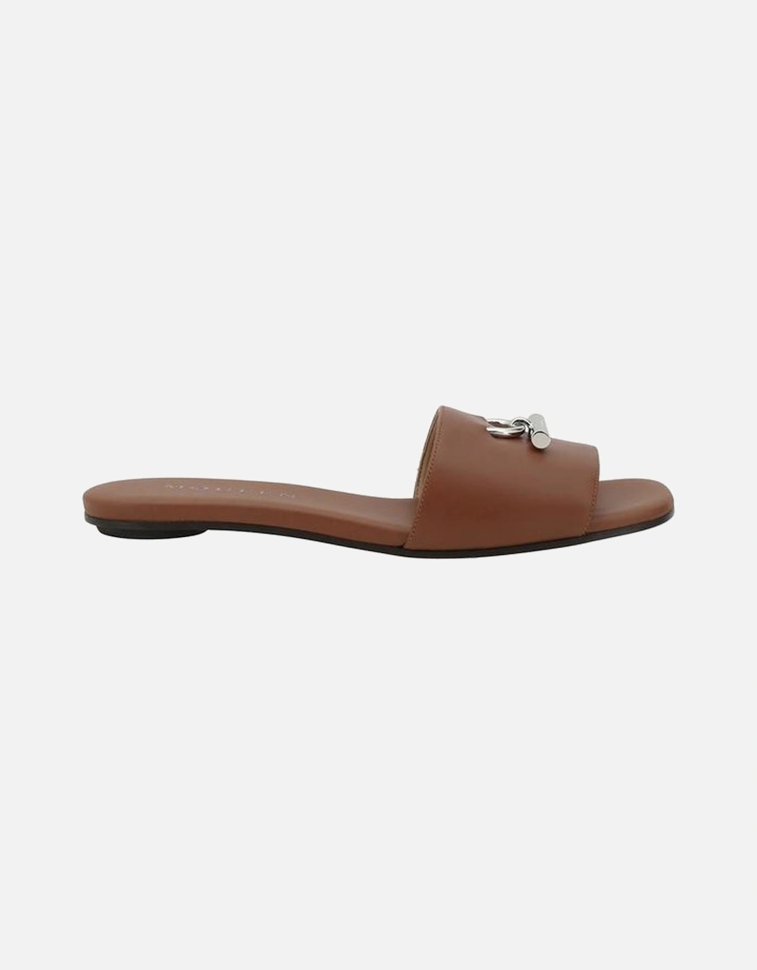 Leather Sandals with Metal Plaque and Squared Toe Women - Brown, 5 of 4