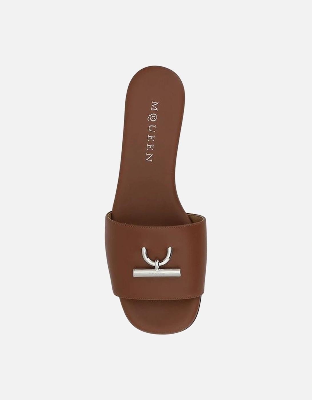 Leather Sandals with Metal Plaque and Squared Toe Women - Brown