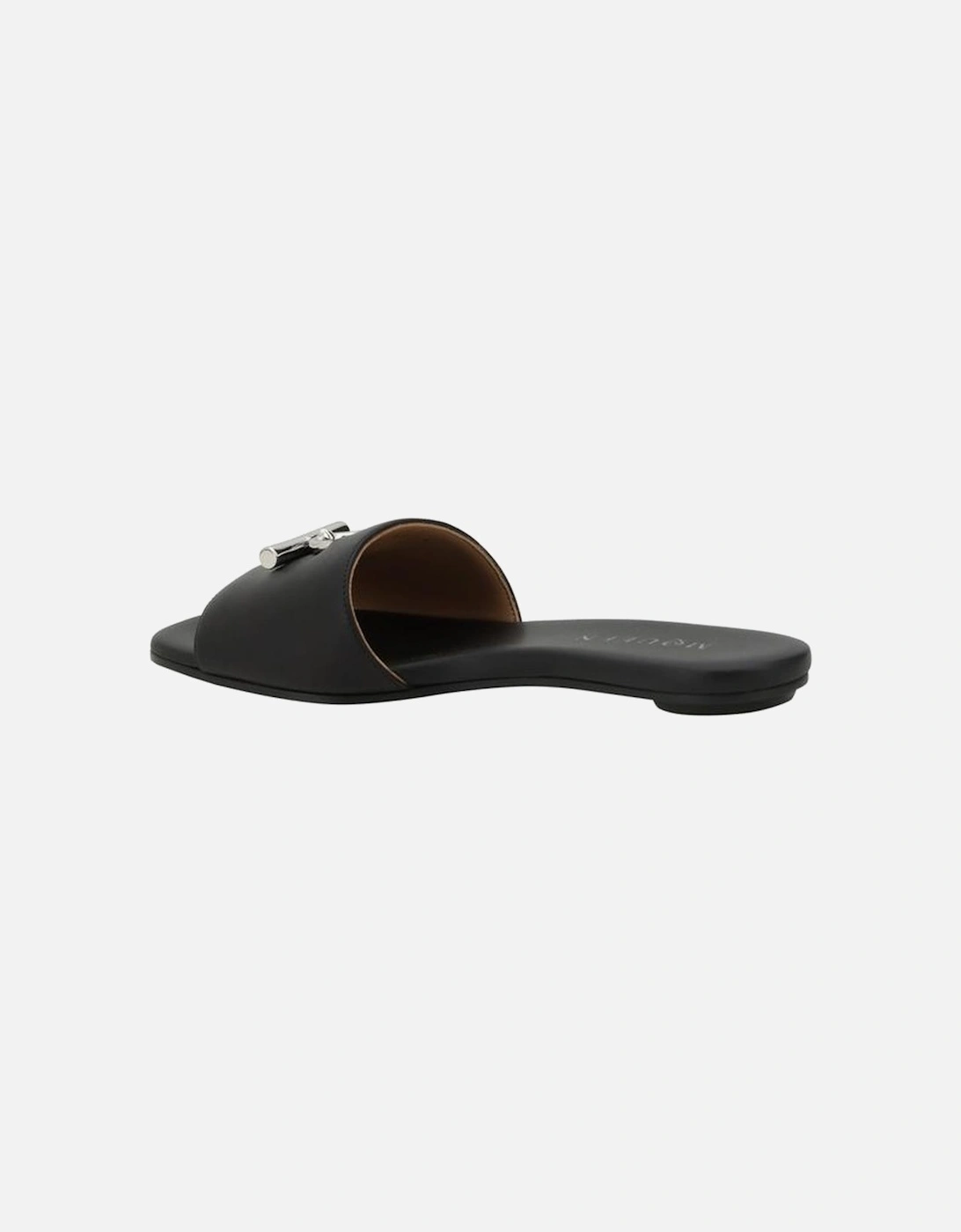 Leather Sandals with Metal Plaque and Squared Toe Women - Black