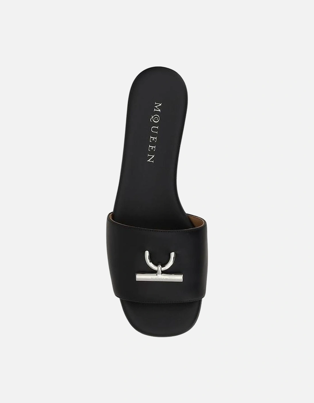Leather Sandals with Metal Plaque and Squared Toe Women - Black