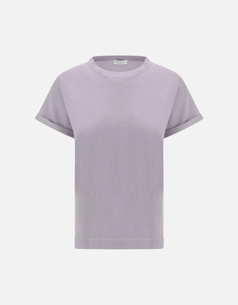 Cashmere T-Shirt with Ribbed Crew Neck and Glitter Effect Women -