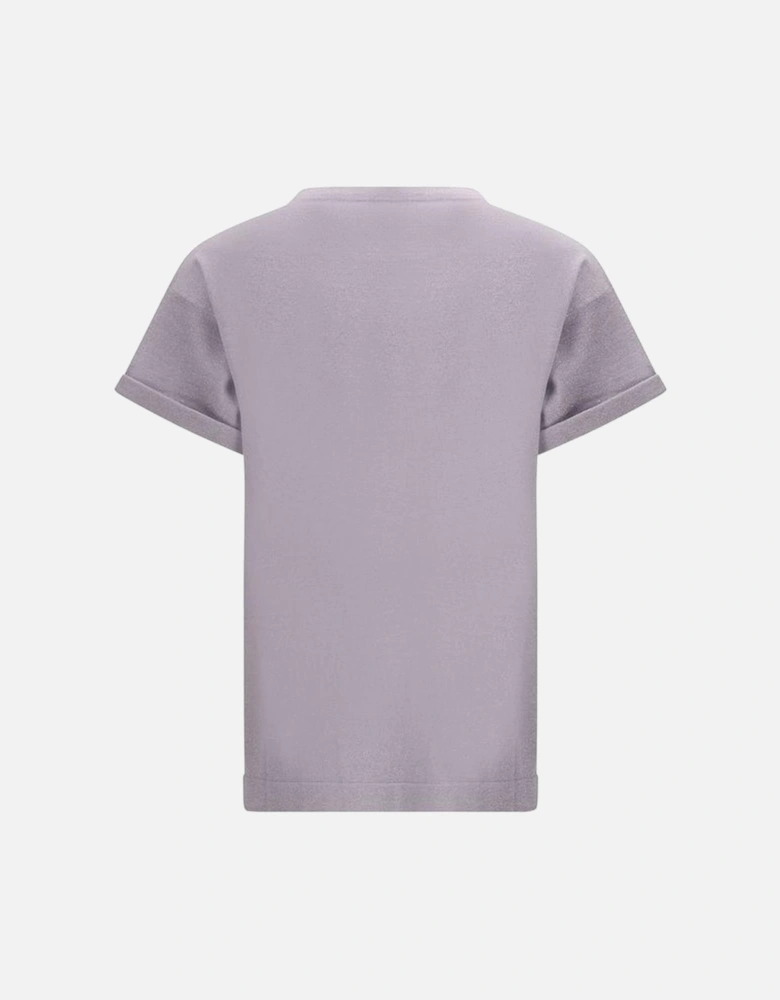 Cashmere T-Shirt with Ribbed Crew Neck and Glitter Effect Women -