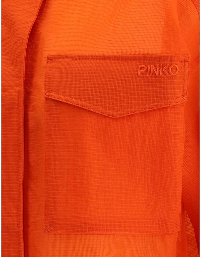 Fluo Cropped High Collar Jacket with Patch Pockets Women - Orange