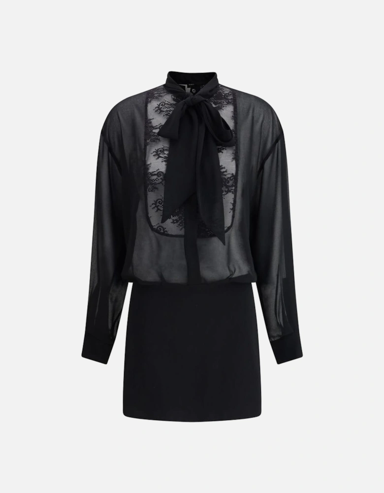 Short Lace Dress with Knottable Bow Women - Black Dresses