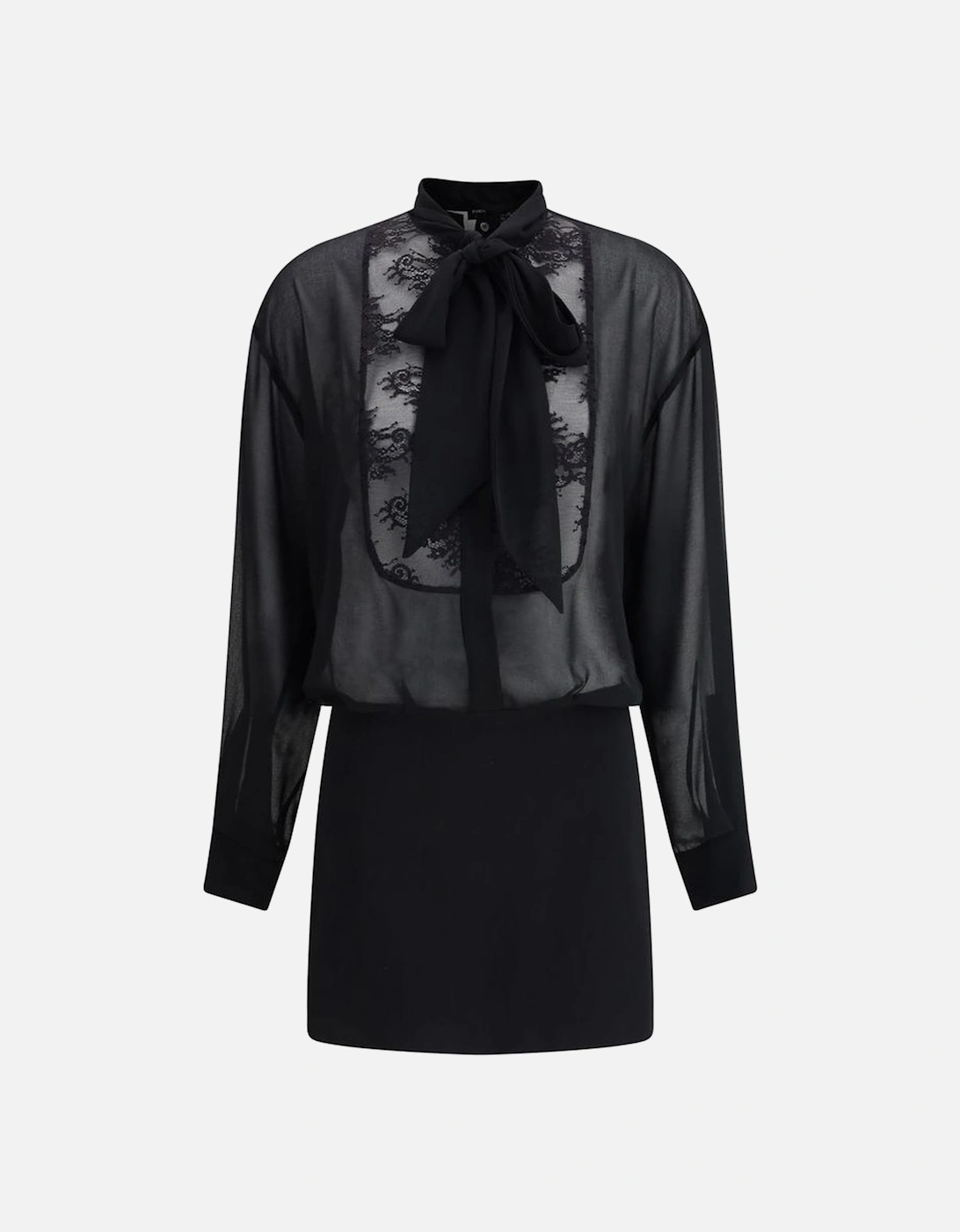 Short Lace Dress with Knottable Bow Women - Black Dresses, 4 of 3