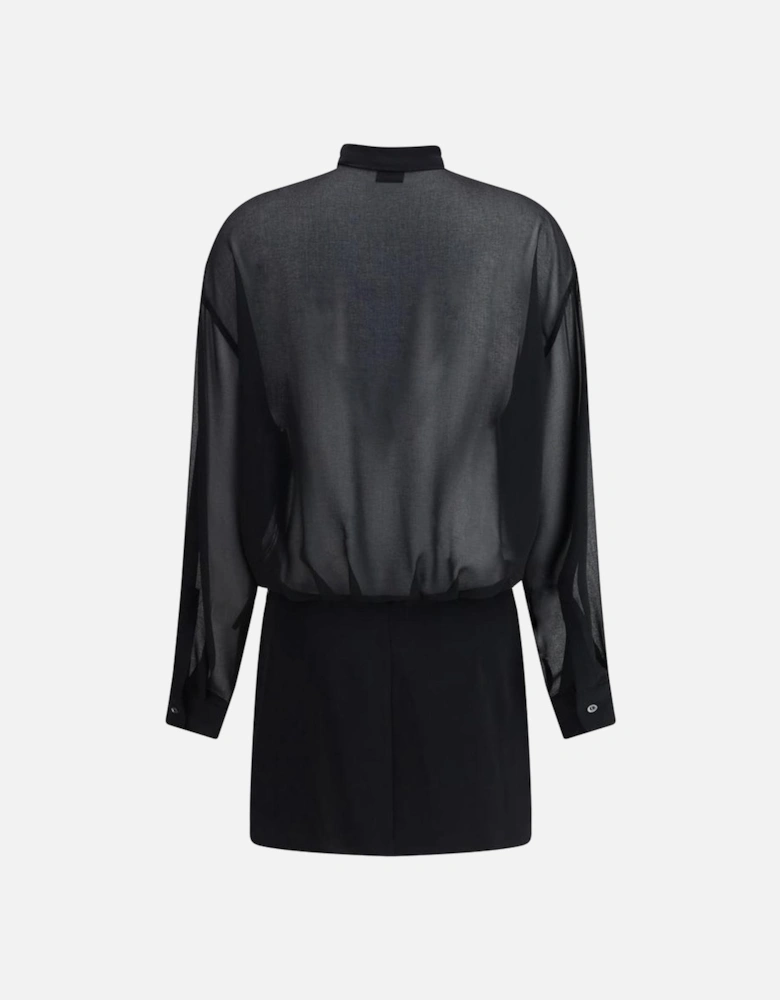 Short Lace Dress with Knottable Bow Women - Black Dresses