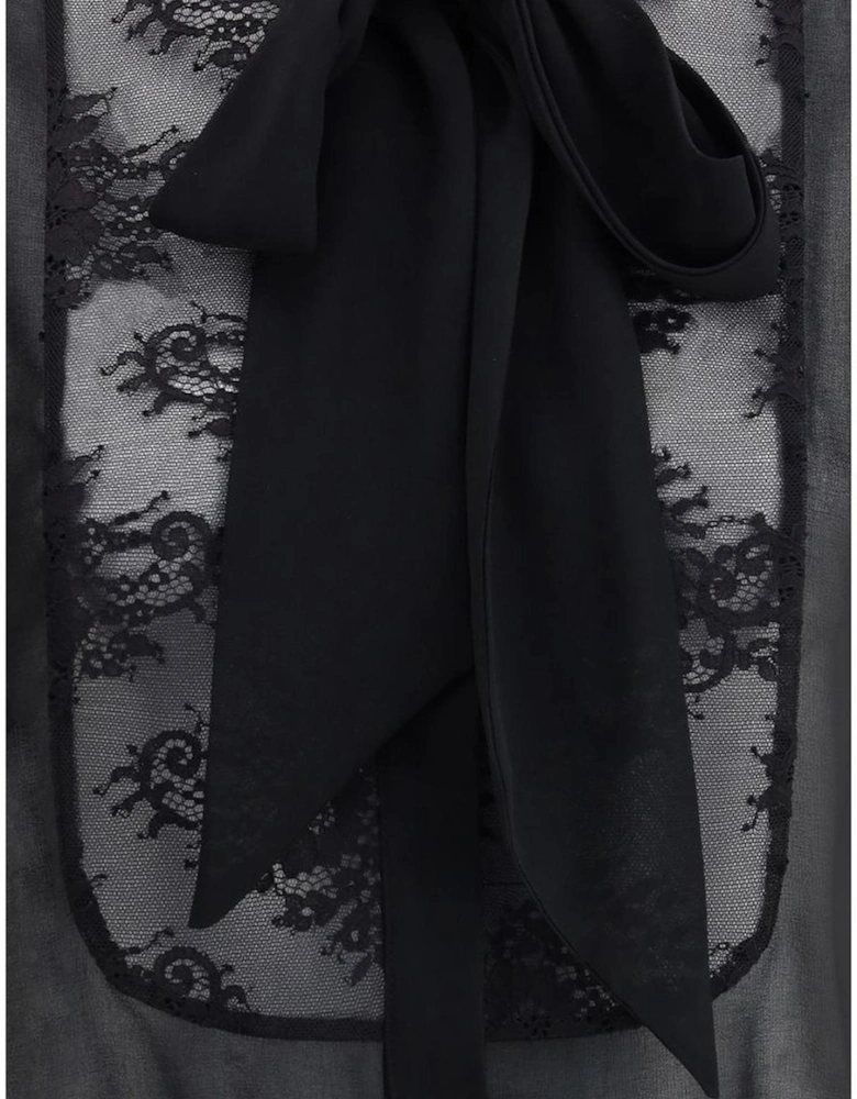 Short Lace Dress with Knottable Bow Women - Black Dresses