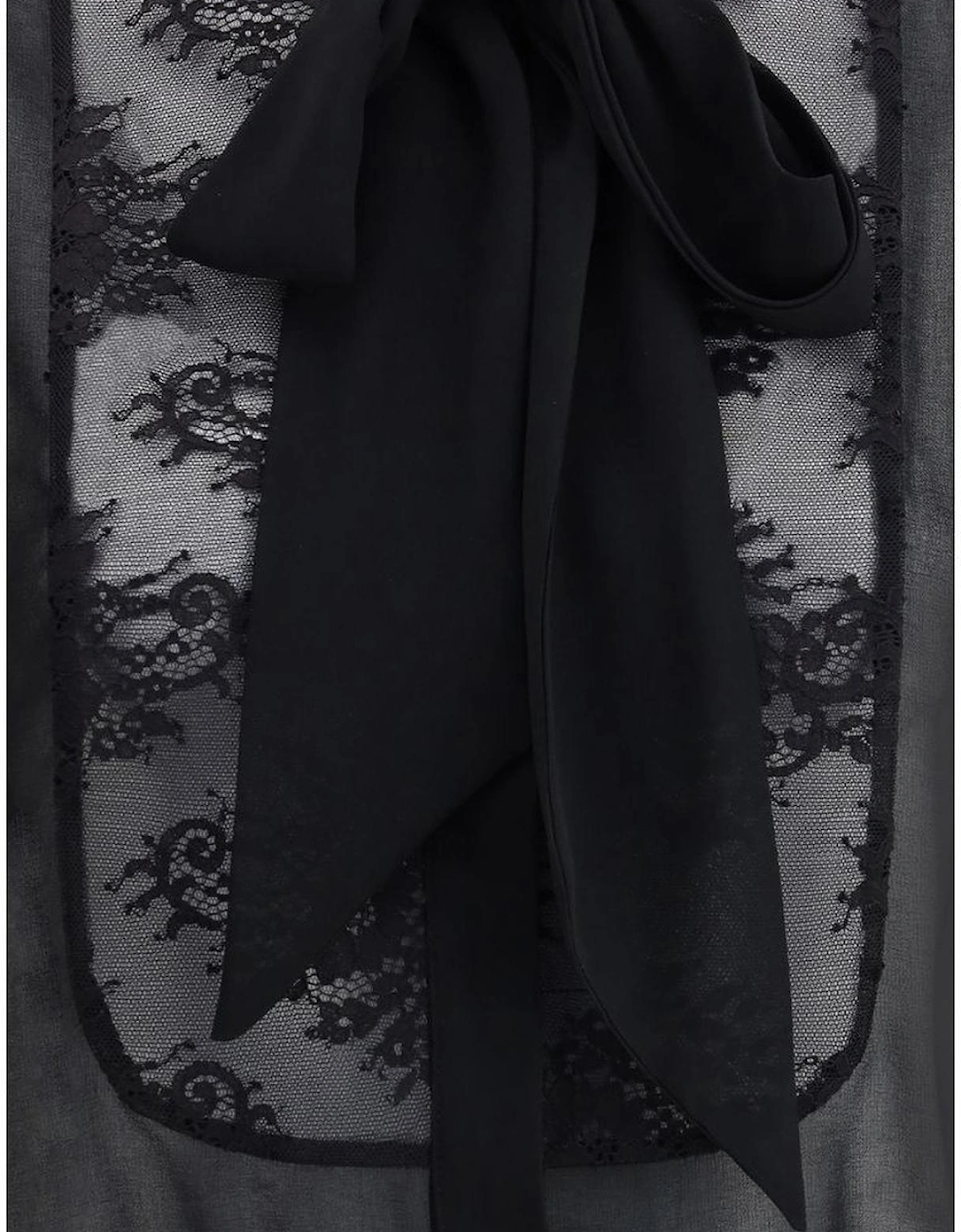 Short Lace Dress with Knottable Bow Women - Black Dresses