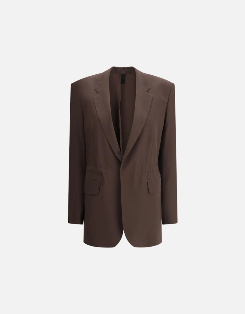 Silk Blazer Jacket with Adjustable Waistband Women - Brown Suits