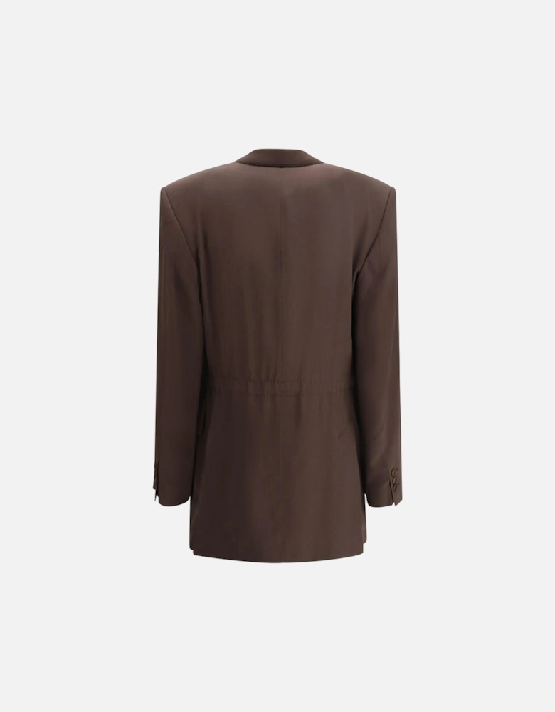 Silk Blazer Jacket with Adjustable Waistband Women - Brown Suits