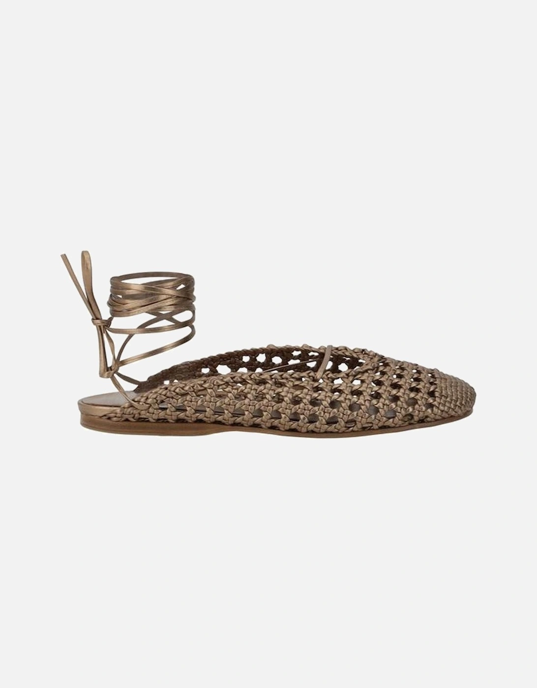 Leather Mesh-Effect Ribbon Tie Mules Women - Brown Flats, 4 of 3