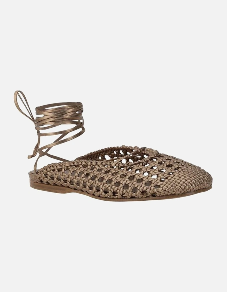 Leather Mesh-Effect Ribbon Tie Mules Women - Brown Flats
