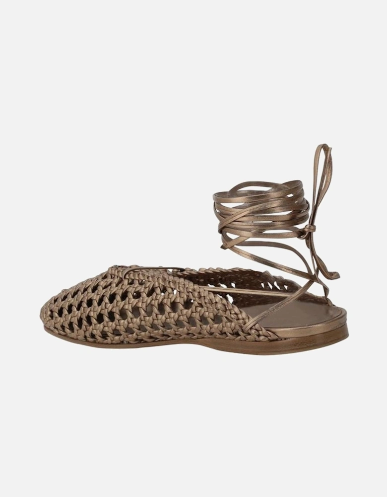 Leather Mesh-Effect Ribbon Tie Mules Women - Brown Flats