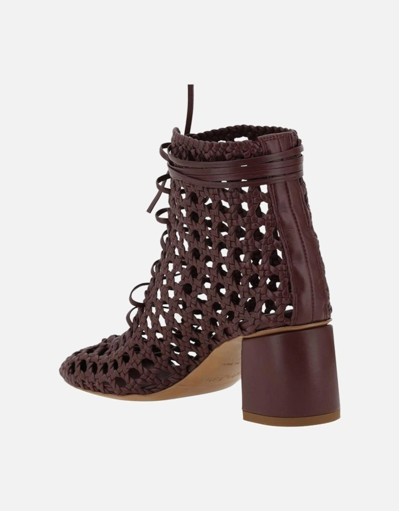 Chic Leather Ankle Boots with Mesh Design Women - Brown