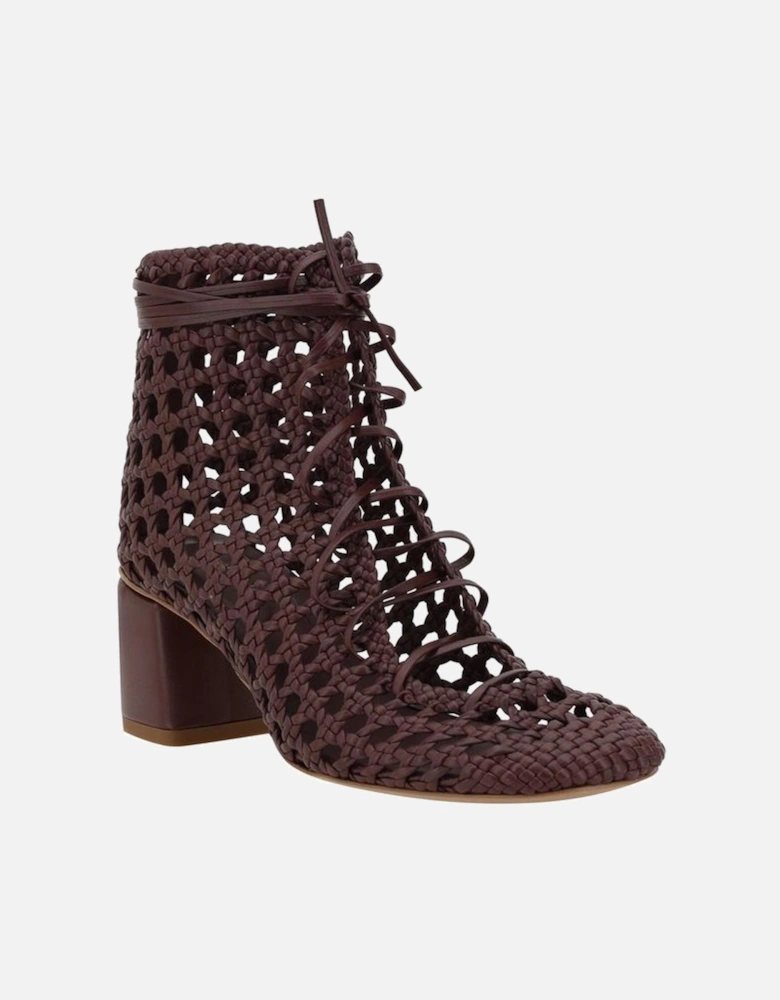 Chic Leather Ankle Boots with Mesh Design Women - Brown