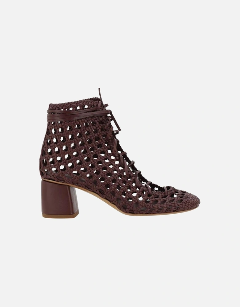 Chic Leather Ankle Boots with Mesh Design Women - Brown