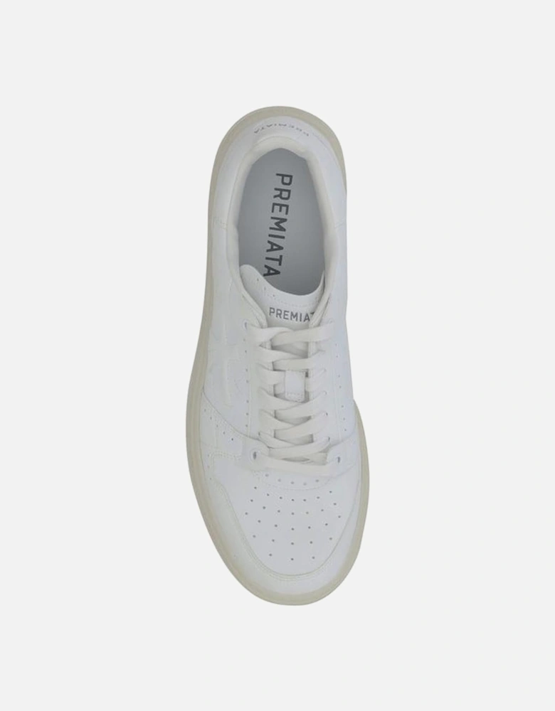 Leather Sneakers with Perforated Toe and Rubber Sole Women - White