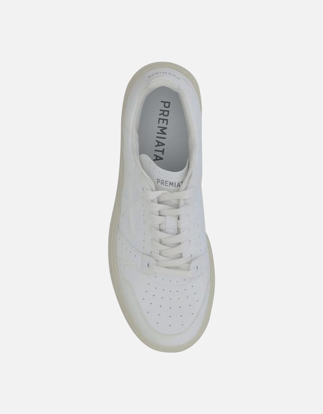 Leather Sneakers with Perforated Toe and Rubber Sole Women - White