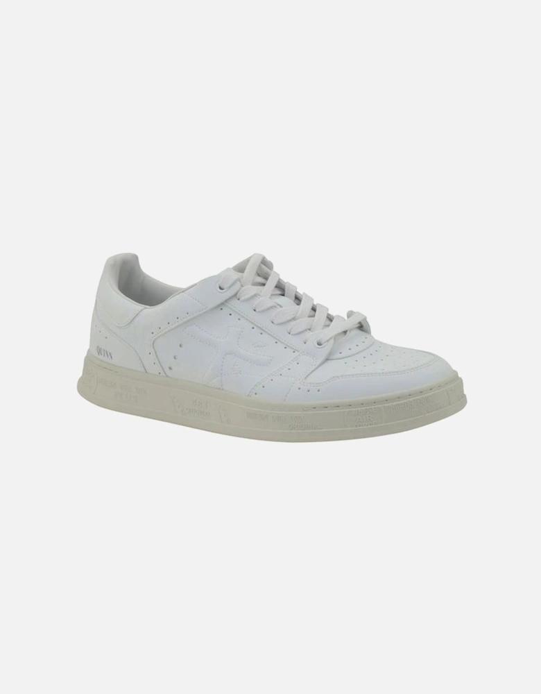 Leather Sneakers with Perforated Toe and Rubber Sole Women - White