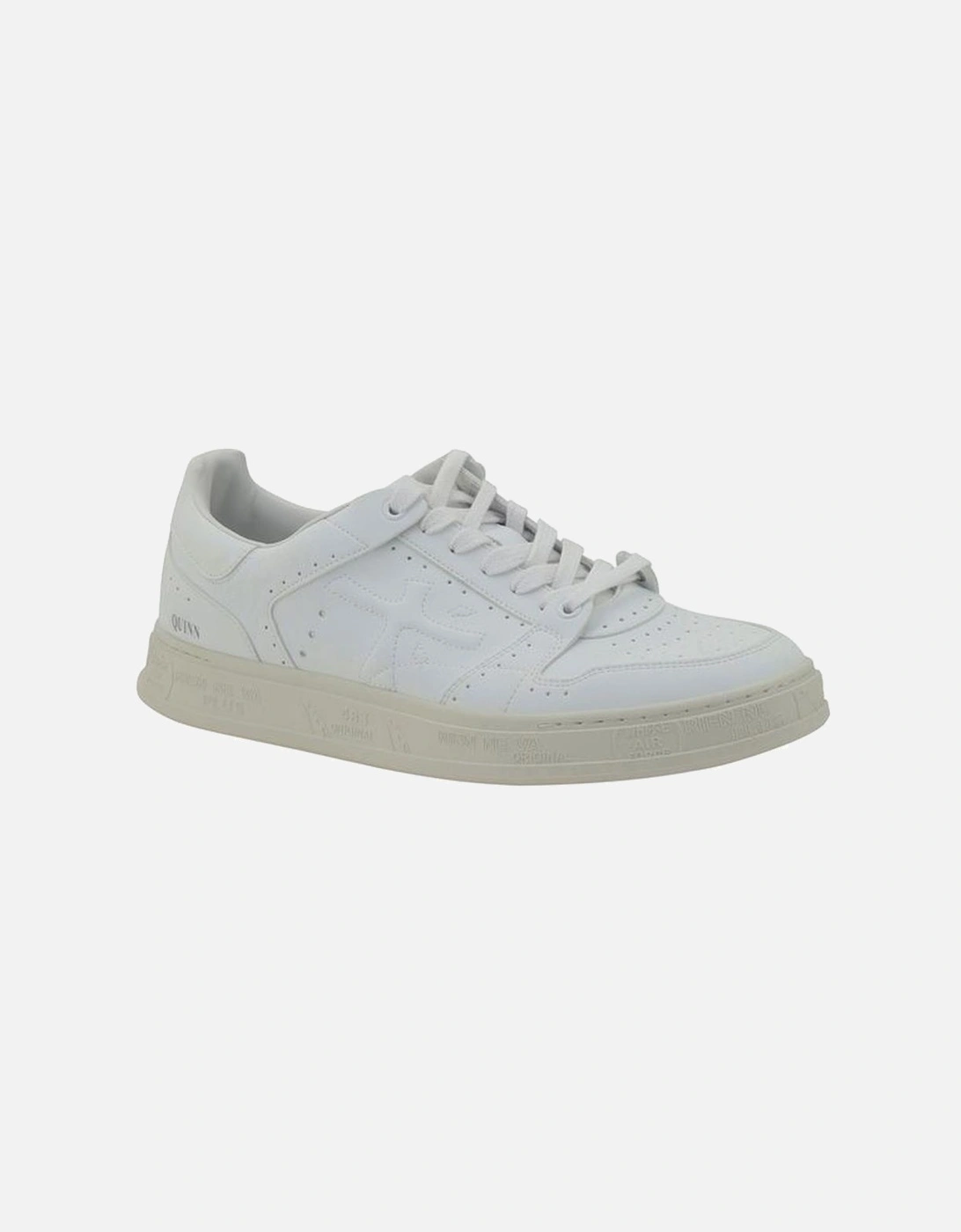 Leather Sneakers with Perforated Toe and Rubber Sole Women - White