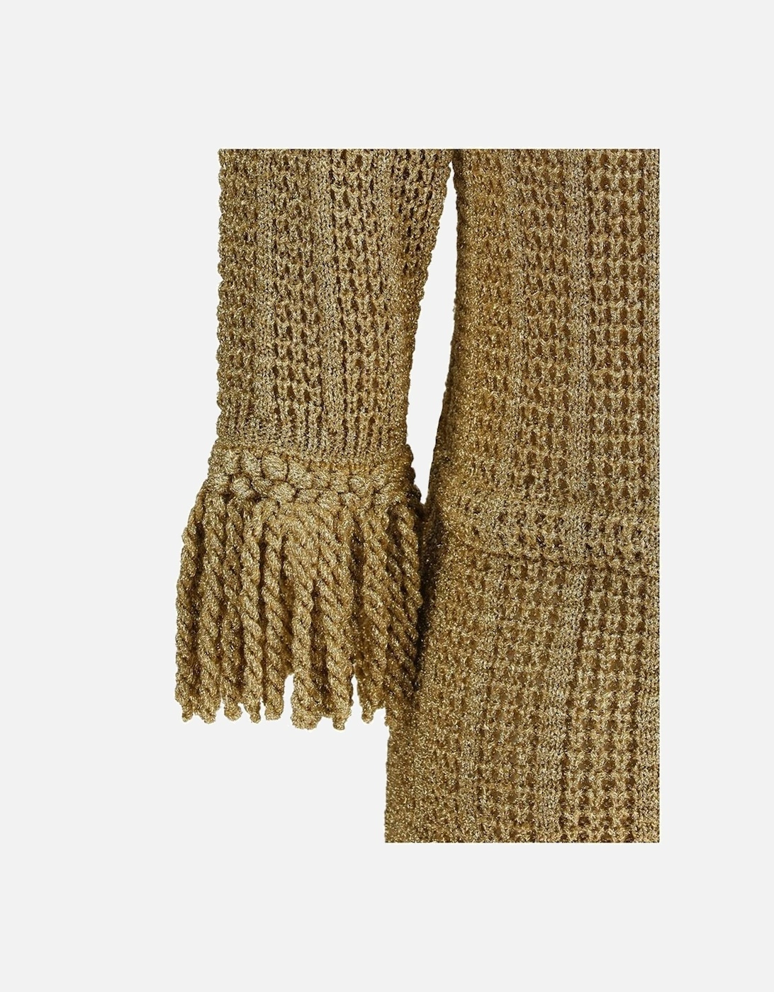 Lurex Knit V-Neck Dress with Tassel Sleeves Women - Gold Sweaters