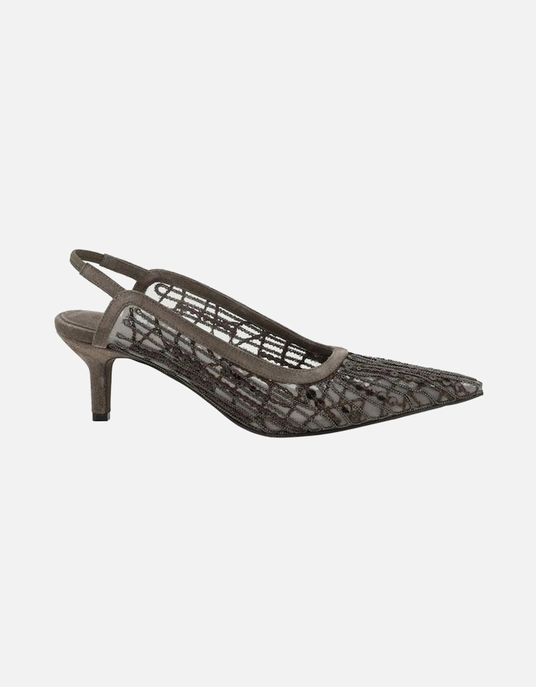 Suede Pumps with Sequin Embellished Mesh Design Women - Brown, 5 of 4