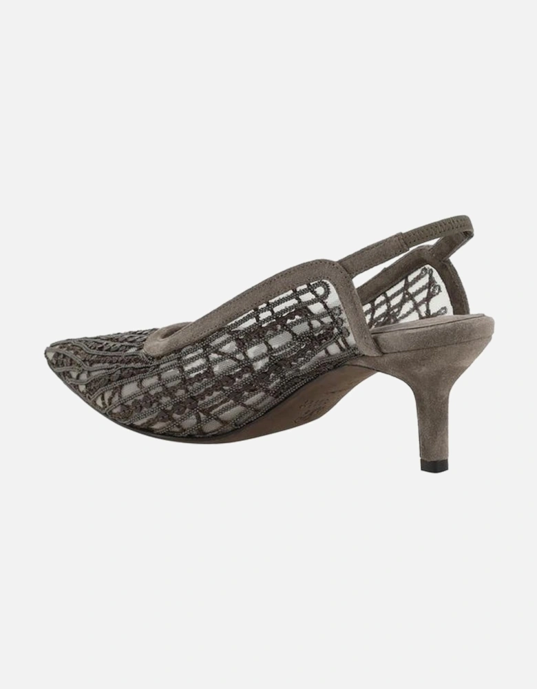 Suede Pumps with Sequin Embellished Mesh Design Women - Brown