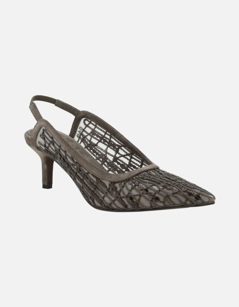 Suede Pumps with Sequin Embellished Mesh Design Women - Brown
