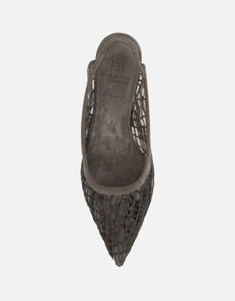 Suede Pumps with Sequin Embellished Mesh Design Women - Brown