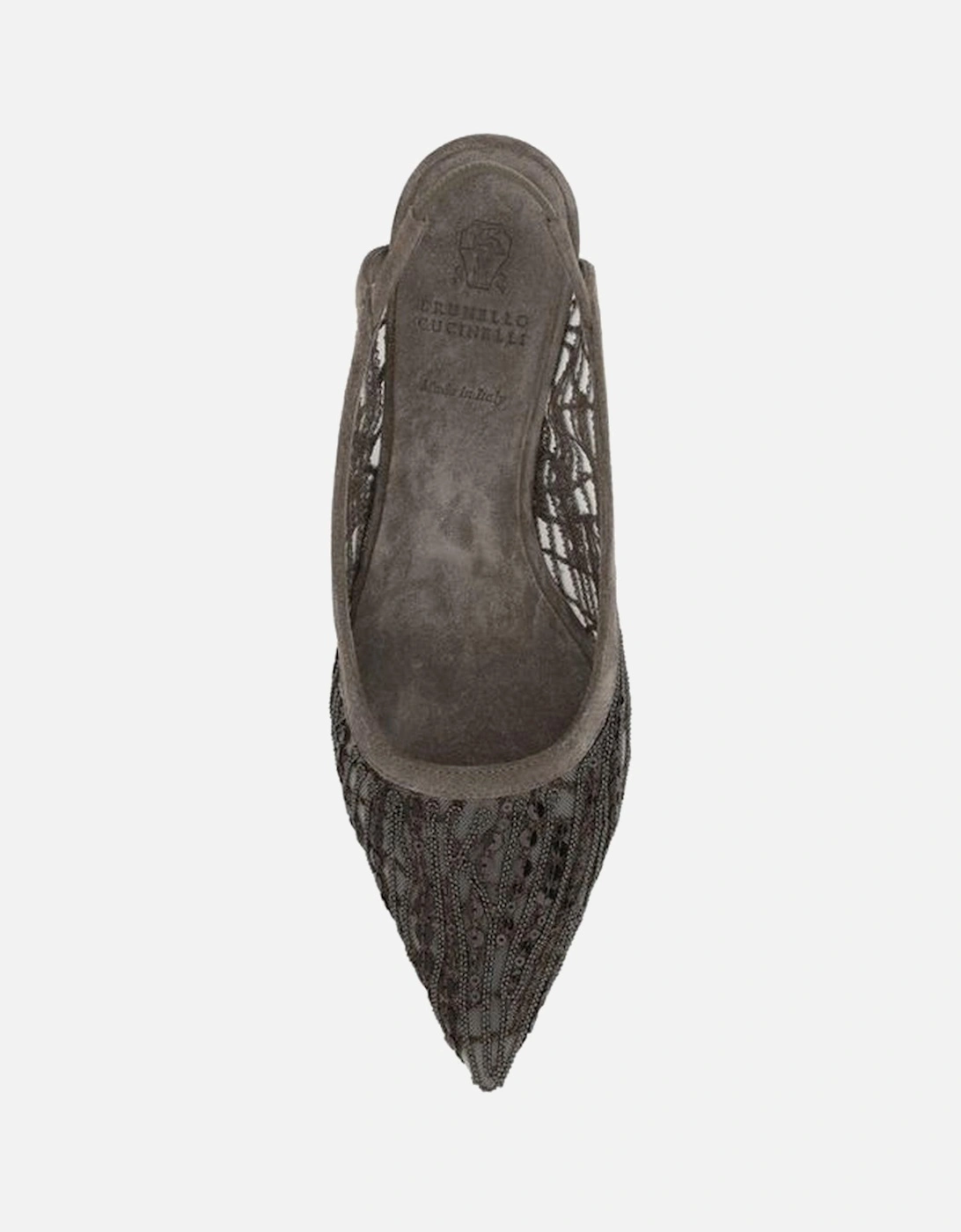 Suede Pumps with Sequin Embellished Mesh Design Women - Brown