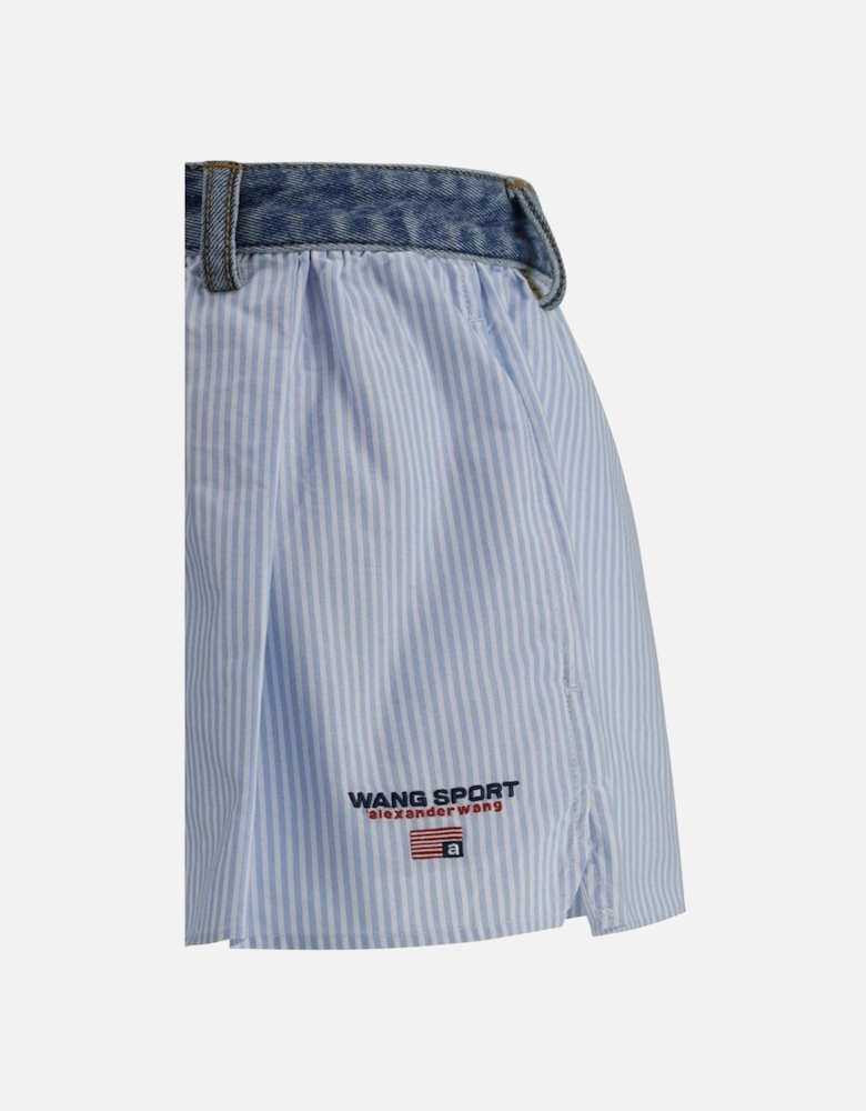 Striped Cotton Shorts with Denim Waistband Women - Multicolor Jeans