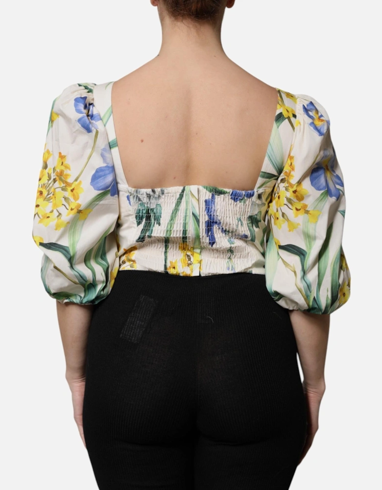 Floral Cropped Blouse with Logo Details Women - White T-Shirts