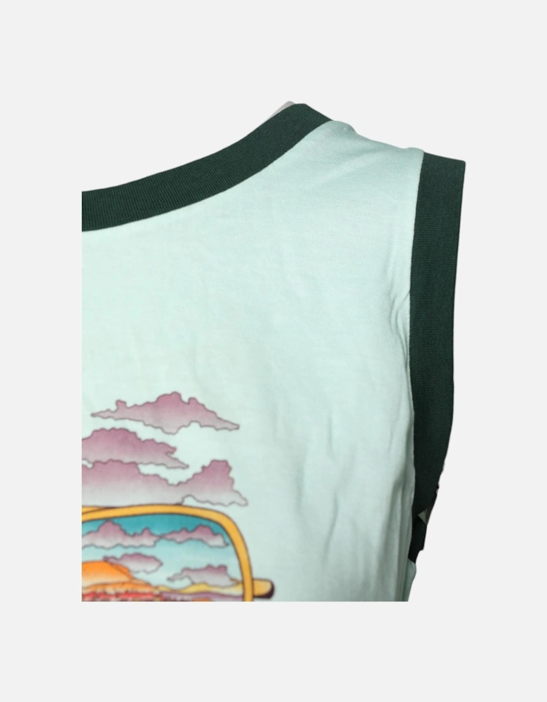 Cotton Round Neck Tank T-Shirt with Print Women - Green