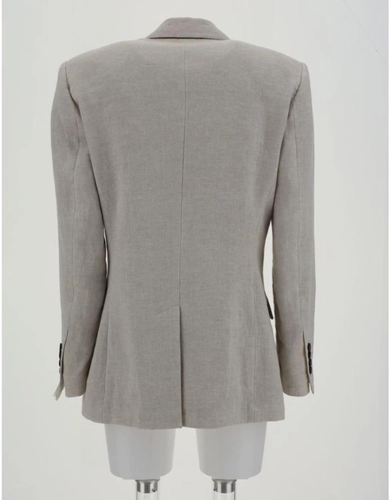 Single-Breasted Linen Blazer with Peaked Lapels Women - Gray Suits