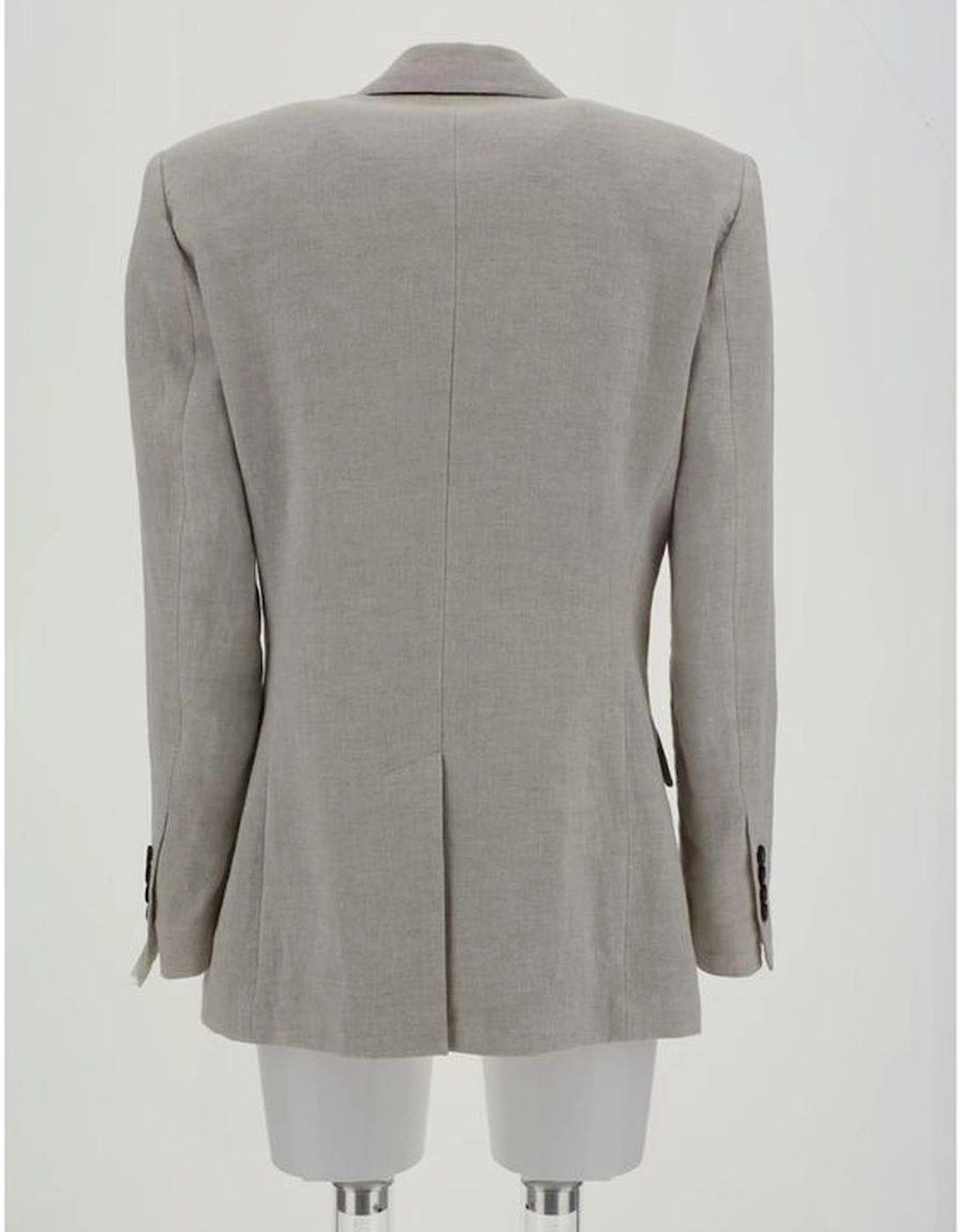 Single-Breasted Linen Blazer with Peaked Lapels Women - Gray Suits