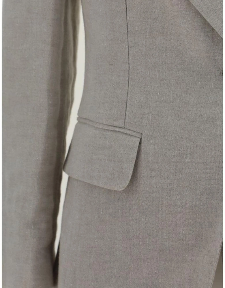 Single-Breasted Linen Blazer with Peaked Lapels Women - Gray Suits