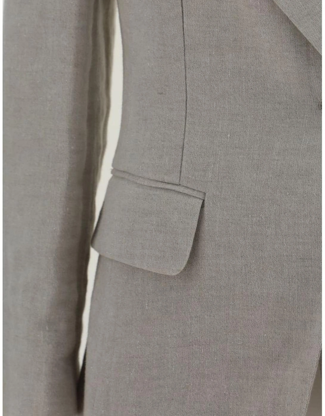 Single-Breasted Linen Blazer with Peaked Lapels Women - Gray Suits